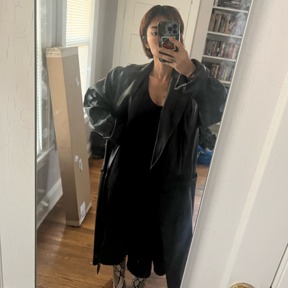 Oversized leather trench coat